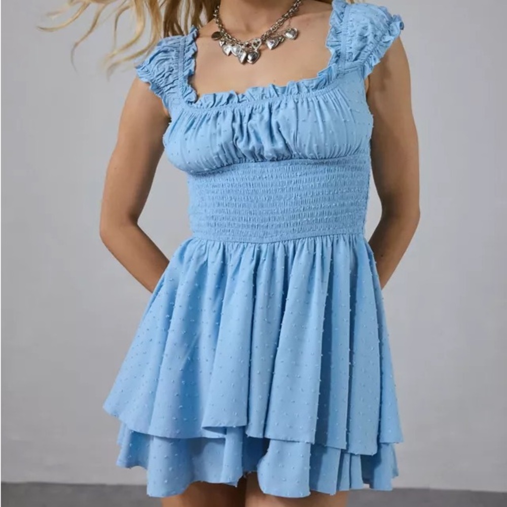 Urban Outfitters Blue Ruffled Romper
